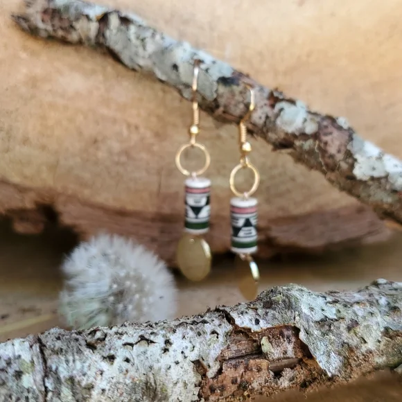 New Boho Native Navajo style dangle earrings gold tone pattern - Picture 4 of 4